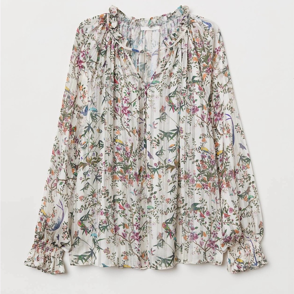 NWT H&M Floral & Bird Blouse Size 6